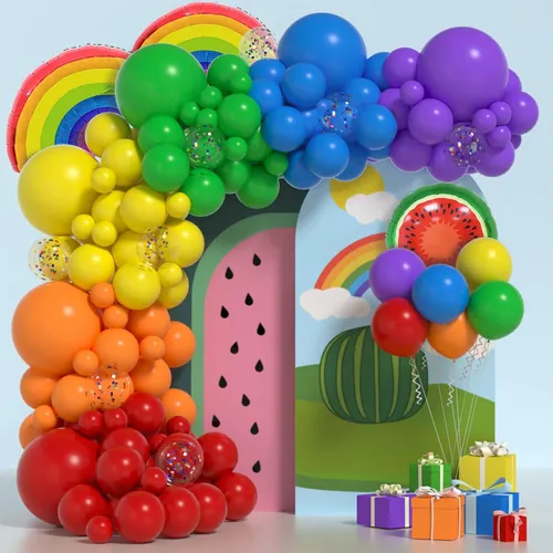 Grab and Go Balloon Garland Only - Primary Red Orange Yellow Green Blue Purple and Confetti