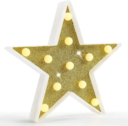 For Rent White and Gold Light Up Star Marquee Table Decoration 