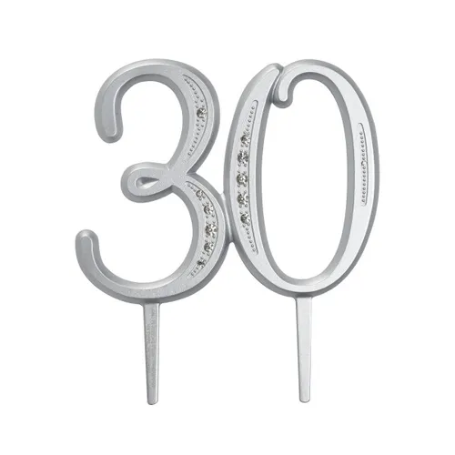 Cake Topper Rental Silver Rhinestone 30 - 30th Birthday 