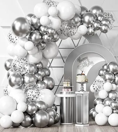 Premade Ready to Hang Grab and Go Balloon Garland Only -  White Silver and Clear Confetti Balloon Arch Garland