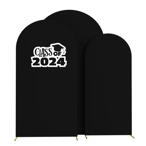 Graduation Backdrop Party Rental - Set of 3 Arch (7.2FT, 6.6FT, 6FT)  Black With Class of 2024 Decal