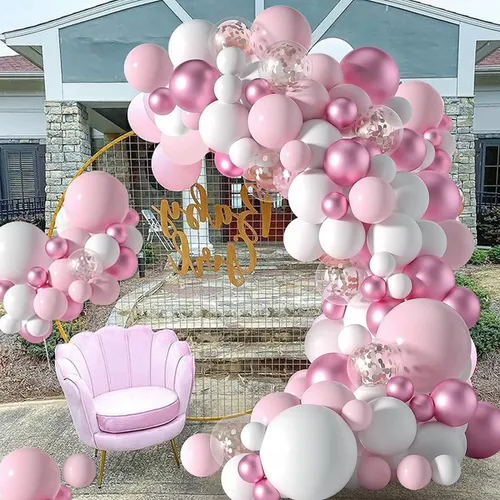 Grab and Go Balloon Garland Only - Metallic Pink Light Pink White and Confetti 
