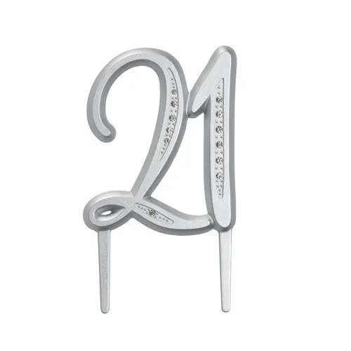 Cake Topper Rental Silver Rhinestone 21 - 21st Birthday
