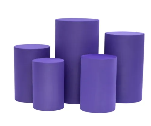 Rent Cylinder Backdrop Dessert Tables with Purple Covers