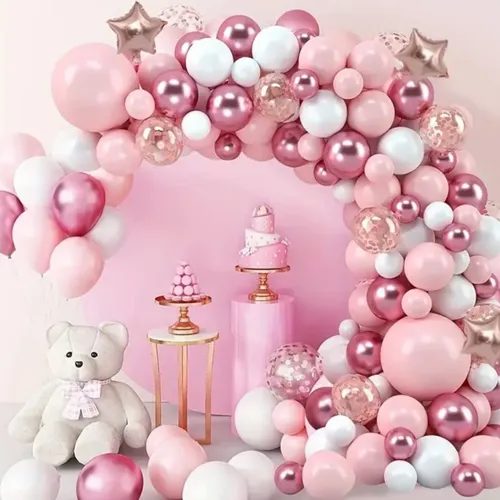 Mixed Metallic Pink Pink and White  Premade Grab and Go Balloon Garland – Ready-To-Use Balloon Decor for Atlanta Events, Birthdays, Baby Showers & Weddings