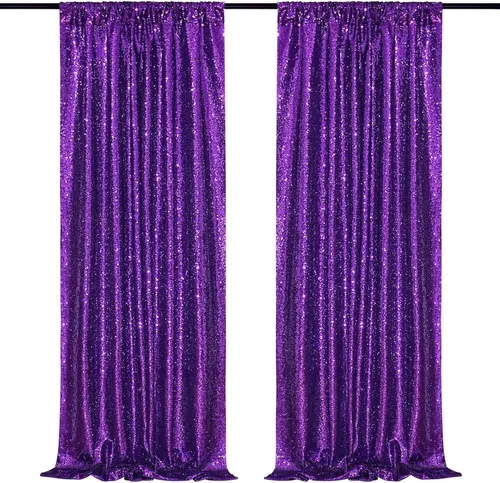 Rent 2Panel (2x8ft) Wedding Birthday Party Photo Backdrop Drapes - Shimmering Purple 