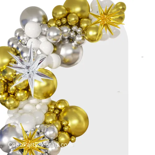 Grab and Go Balloon Garland Only - Metallic Gold Metallic Silver and White - With Star Highlights 