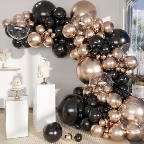 Premade Ready to Hang Grab and Go Balloon Garland Only - Black Champagne Gold Clear 