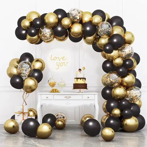 Grab and Go Balloon Garland Only - Black Gold Clear Confetti Garland Only