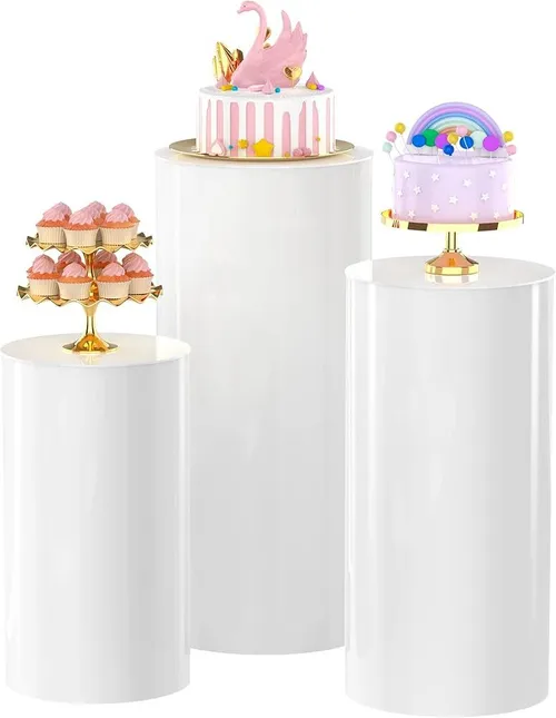 Rent Cylinder Backdrop Dessert Tables with Purple Covers