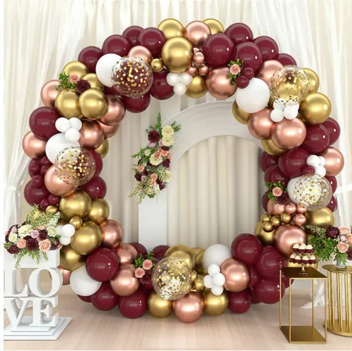 Grab and Go Balloon Garland Only - Burgundy Gold White Clear Confetti 