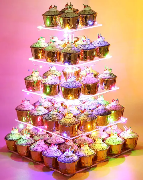 5 Tier Acrylic Cupcake Display Stand with MULTI COLOR LED String Lights Rental Marietta GA 