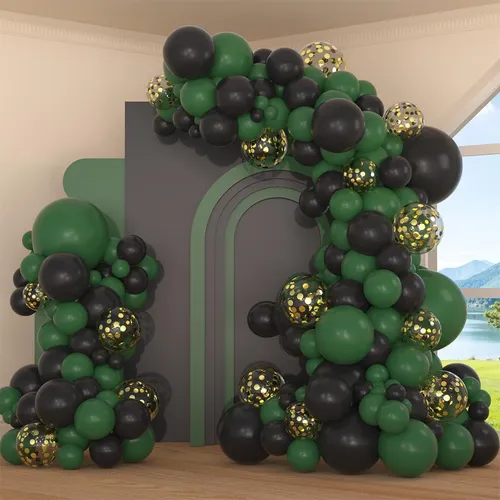 Black Dark Green Confetti Premade Grab and Go Balloon Garland – Ready-To-Use Balloon Decor for Atlanta Events, Birthdays, Baby Showers & Weddings