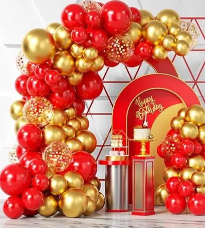Premade Ready to Hang Grab and Go Balloon Garland Only - Gold and Red Balloon Arch Garland