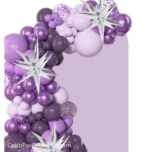 Grab and Go Balloon Garland Only -  Metallic Purple Plum Lavender and Clear Confetti - With Star Highlights 