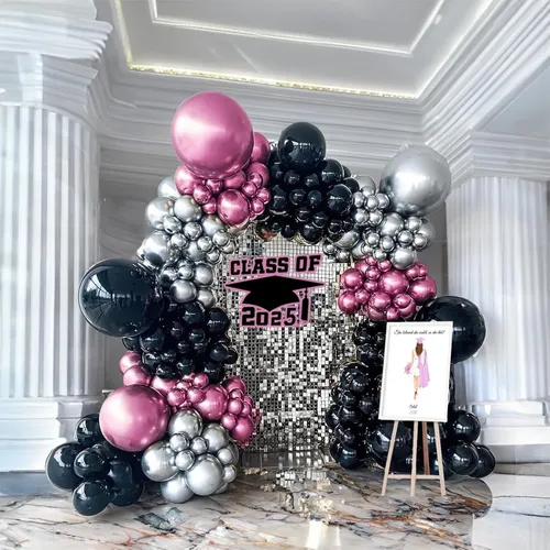 Black Silver Metallic Pink    Premade Grab and Go Balloon Garland – Ready-To-Use Balloon Decor for Atlanta Events, Birthdays, Baby Showers & Weddings