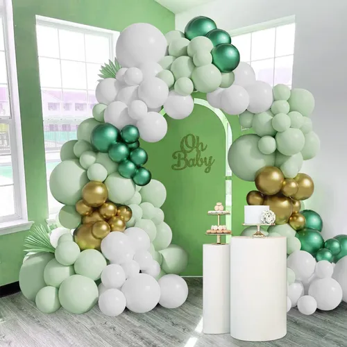 Grab and Go Balloon Garland Only - Light Green Gold White Mettalic Green 