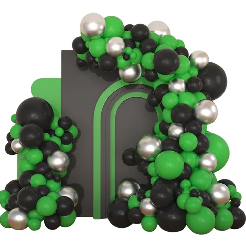 Black Green Silver Highlights Premade Grab and Go Balloon Garland – Ready-To-Use Balloon Decor for Atlanta Events, Birthdays, Baby Showers & Weddings