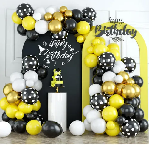 Grab and Go Balloon Garland Only - Black Yellow Gold Black and White Polka Dot 