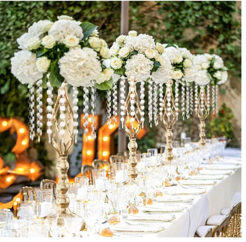 Gold Pedestal with Dropping Crystals Centerpieces for Table