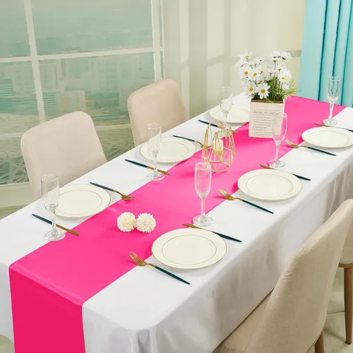 Party Rental - Decorative Satin Table Runner - Hot Pink 