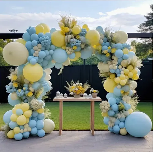 Premade Ready to Hang Grab and Go Balloon Garland Only - Pastel Yellow and Blue