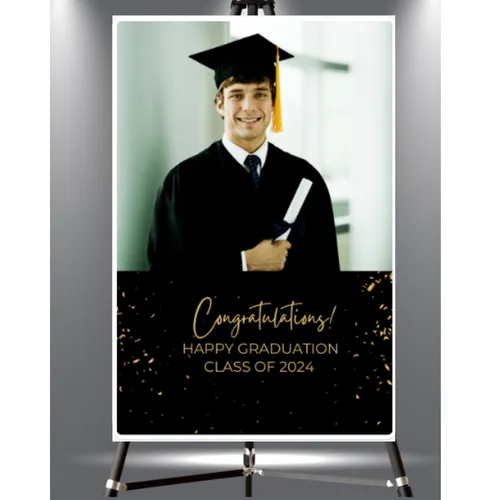 Black and Gold Graduation Sign Printed Foam Board (20x30inches)