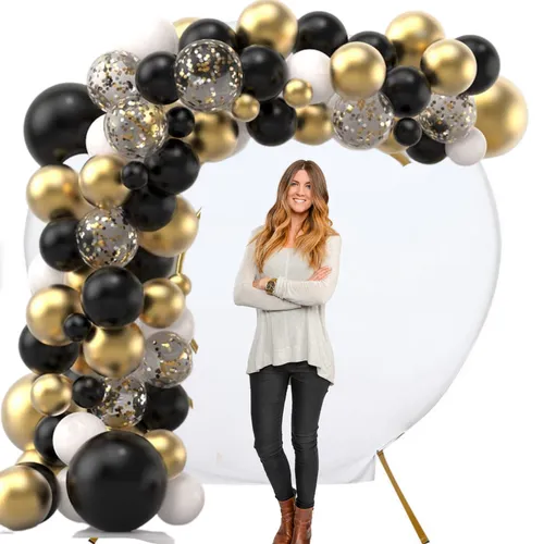 Party Rental Balloon Arch Styling with Round Arch Backdrop (Black & Gold) - 3Day Rental White and Gold 