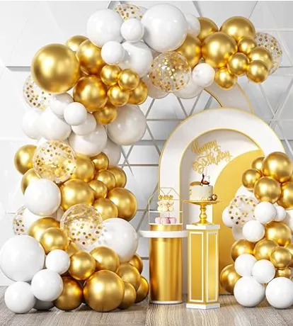 Premade Ready to Hang Grab and Go Balloon Garland Only Gold and White Metallic Balloon Arch Garland 