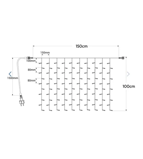 Cortina luz cabo preto 1,5x1 mt