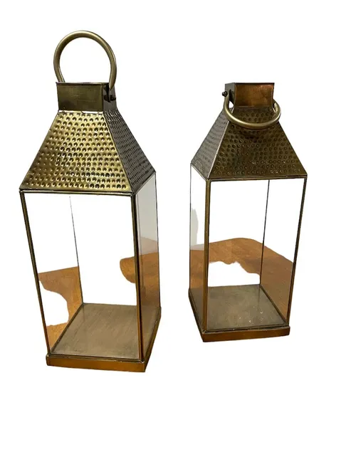 Gold Hammered Lanterns- Set of Two