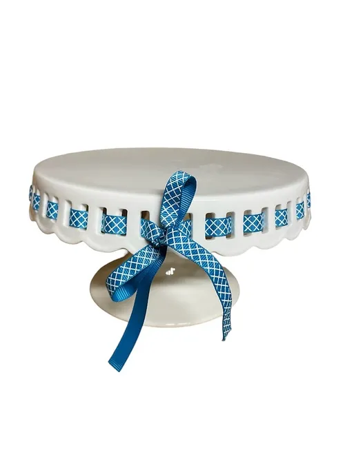 Cake Platter- White with ribbon