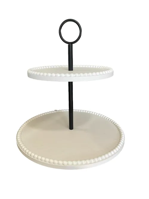 Two Tier Dessert Stand- White Beaded Wooden