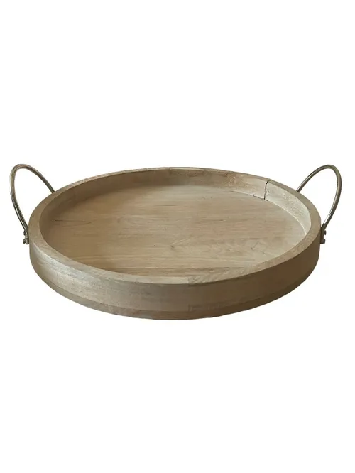 Round Serving Tray- Light Wood