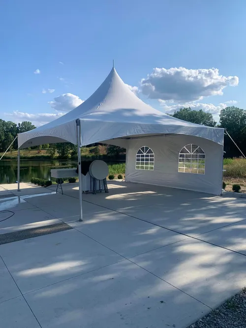Package Deal - 20' x 20' High Peak Frame Tent, 6 8ft Tables, and 48 Chairs