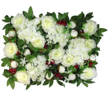 Flower wall Ivory Peonies, Carnations & Red Berries 