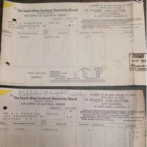 The South West Scotland Electricity Board bills from 1949