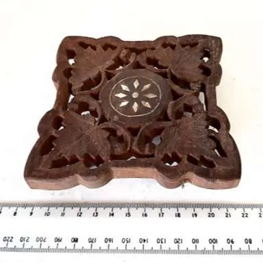 Square dark wood carved pot stand
