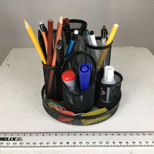 Black or Silver Wire Mesh Circular 6 Compartment Desk Tidy