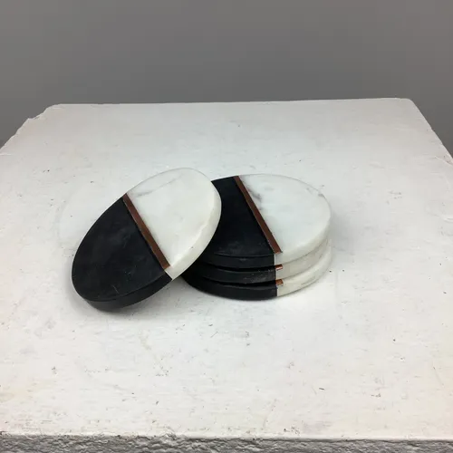 Black and White Coasters with Rose Gold Stripe