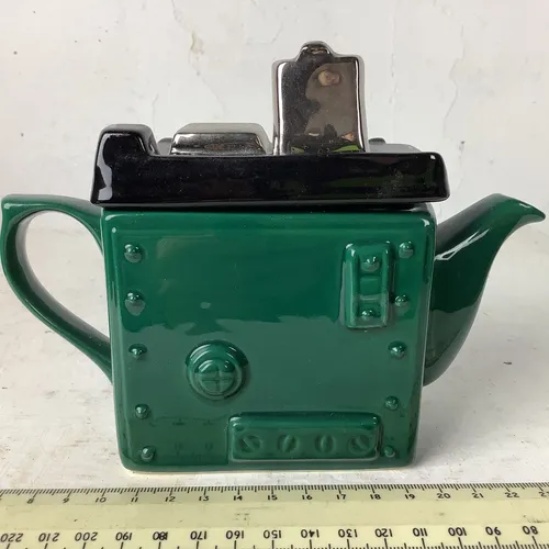 Green and Black Ceramic Stove Style Tea Pot