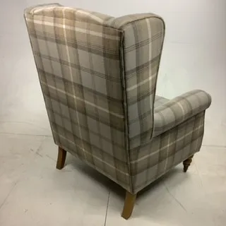 Grey and Cream Wingback Tartan Armchair