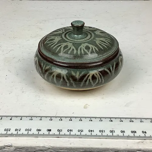 Green Glazed Ceramic Trinket Pot with Lid