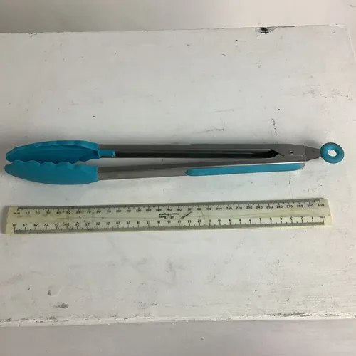 Kitchen tongs with blue rubber ends
