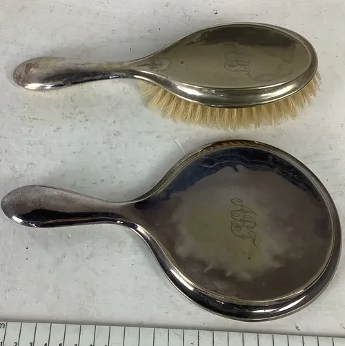 Silver Mirror and Hairbrush Set Engraved