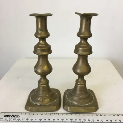 Pair of unpolished brass candlesticks 2