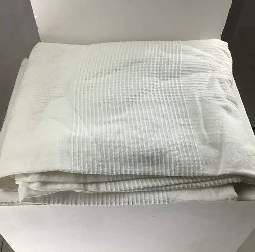 Beige curtains with white embroidered stripes 