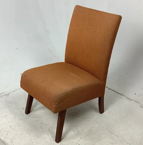 High Back Brown / Orange Chair with Wooden Legs