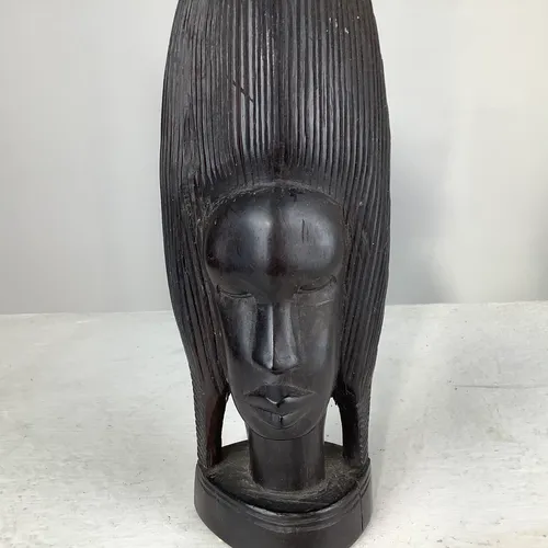 Carved, Dark Wood ‘Face with headdress” Figurine
