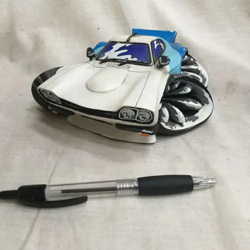 Blue and white sports car ornament 